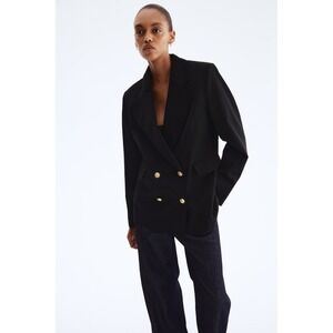 H&M Black Double Breasted Gold Button‎ Blazer Jacket Size 2 NWT